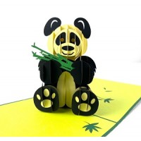 Handmade 3D Pop Up Card Panda Bamboo Forest Birthday Wedding Anniversary Father's Day Baby Birth Shower Greetings Invitation Gift